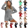 thumbnail image 1 of QATAINLAV Womens Warm Fuzzy Fleece Sherpa Hooded Romper Cute Bear Hoodies Novelty Print Short Playsuit Jumpsuit Onesie Sleepwear, Hot Pink, S, 1 of 5