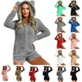 thumbnail image 1 of QATAINLAV Womens Warm Fuzzy Fleece Sherpa Hooded Romper Cute Bear Hoodies Short Jumpsuit Zip Front Onesie Sleepwear with Pockets, Red, XL, 1 of 9