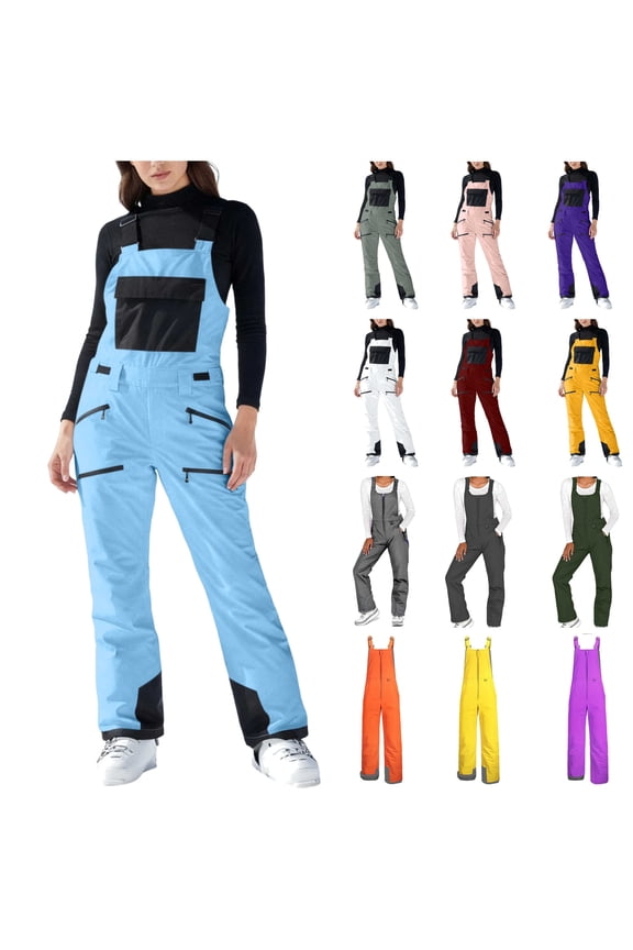 Womens Water-Resistant Windproof Snow Pants Outdoor Thicken Ski Bib Overalls with Pockets, Black, M
