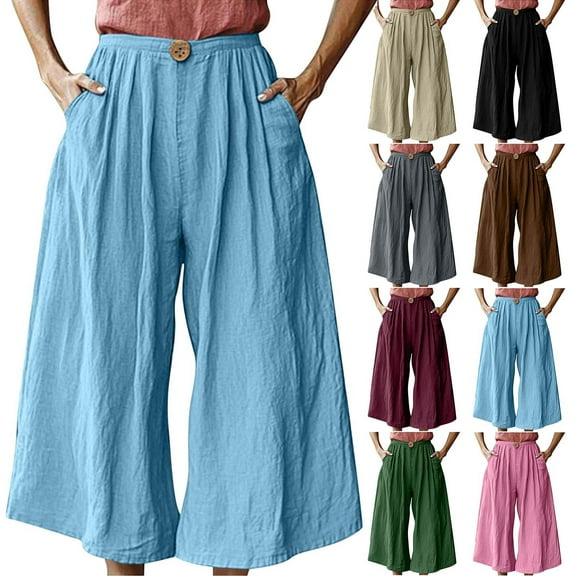 QATAINLAV Womens Wide Leg Linen Pants 2025 Summer Beach Flowy Palazzo Pants Casual Loose Lightweight Trousers with Pockets Brown XL