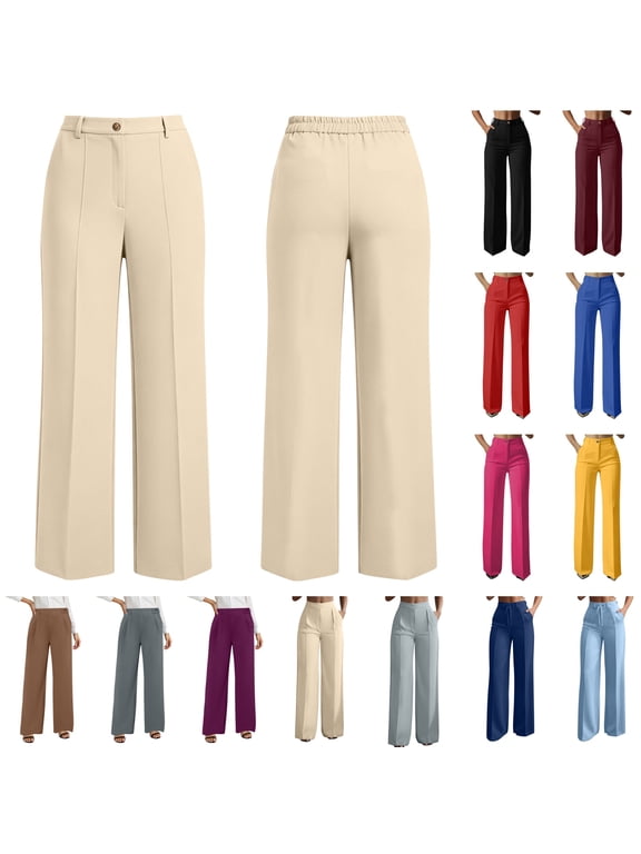 Womens Wide Leg Suit Pants High Waisted Button Pleated Business Casual Trousers Office Work Palazzo Pants White M