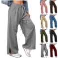 thumbnail image 1 of QATAINLAV Womens Wide Leg Sweatpants Drawstring Side Slit Ruffle Pants Baggy Casual Flowy Athletic Joggers with Pockets, Gray, M, 1 of 9