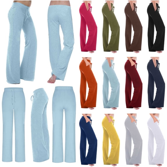 QATAINLAV Womens Wide Leg Sweatpants Solid Cotton Comfy Pajamas Pants Drawstring Workout Joggers Yoga Pant Trousers with Pockets Blue XXXXL