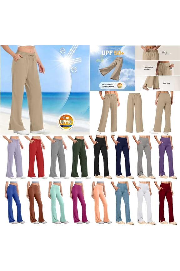 Womens Wide Leg Workout Yoga Sweatpants Solid Casual Drawstring Sun Protection Hiking Pants with Pockets Army Green S