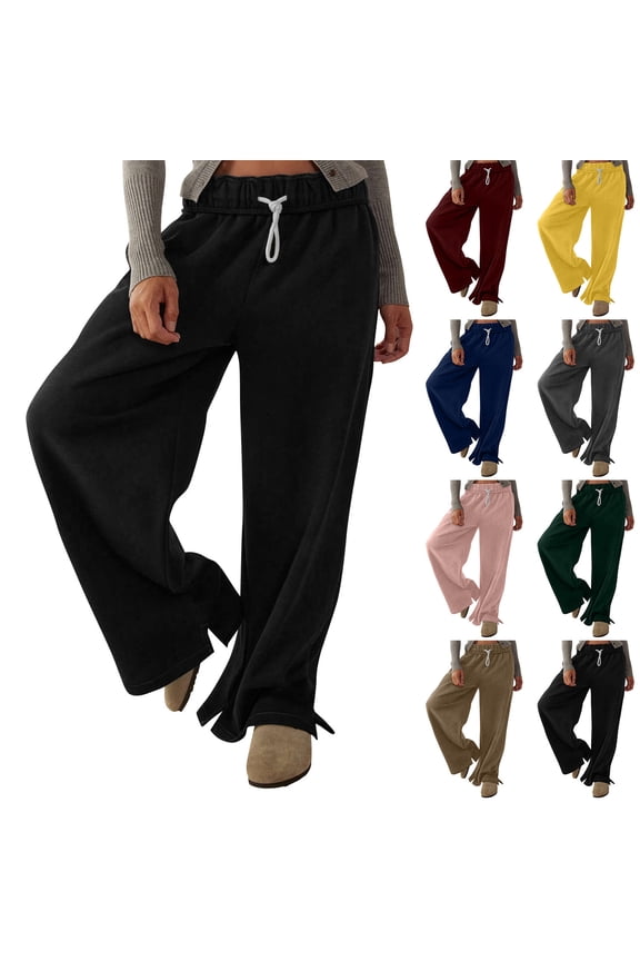 Womens Wide Leg Yoga Pants High Waisted Side Slit Joggers Pants Solid Casual Drawstring Sweatpants Loose Fit Lounge Pants with Pockets Ofertas de Hoy en Liquidación Pink 3XL