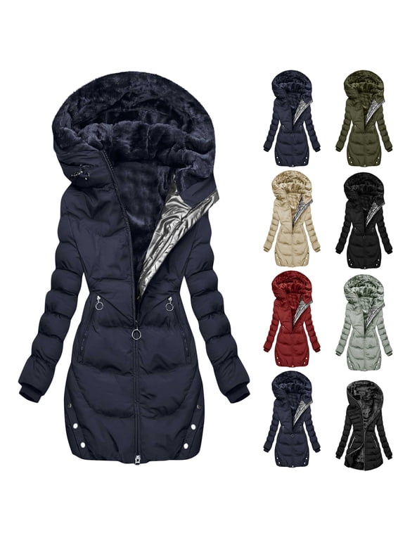 Womens Winter Coat Long Length Parka Fleece Overcoats Sherpa Lined Warm Padded Jacket with Pockets, Navy, XXL