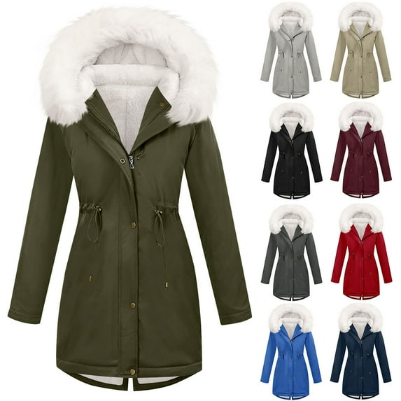 QATAINLAV Womens Winter Coat with Faux Fur Hood Thicken Zip Fleece Lined Long Puffer Jacket Warm Parkas Coats with Pockets, Black, S
