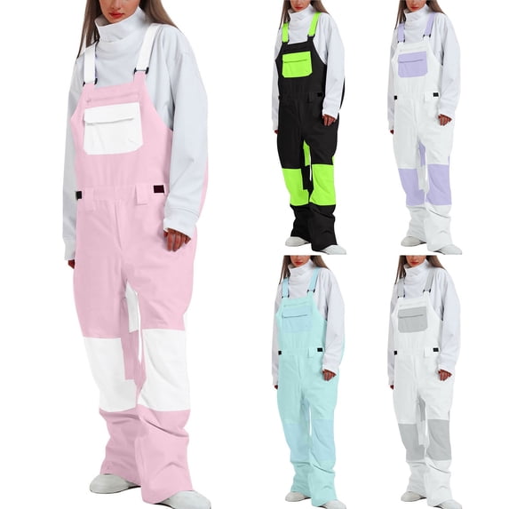 QATAINLAV Womens Winter Onesie Ski Jumpsuit Outdoor Snowboarding Snowsuit Cute Color Block Waterproof Overall Jackets with Pockets Green S