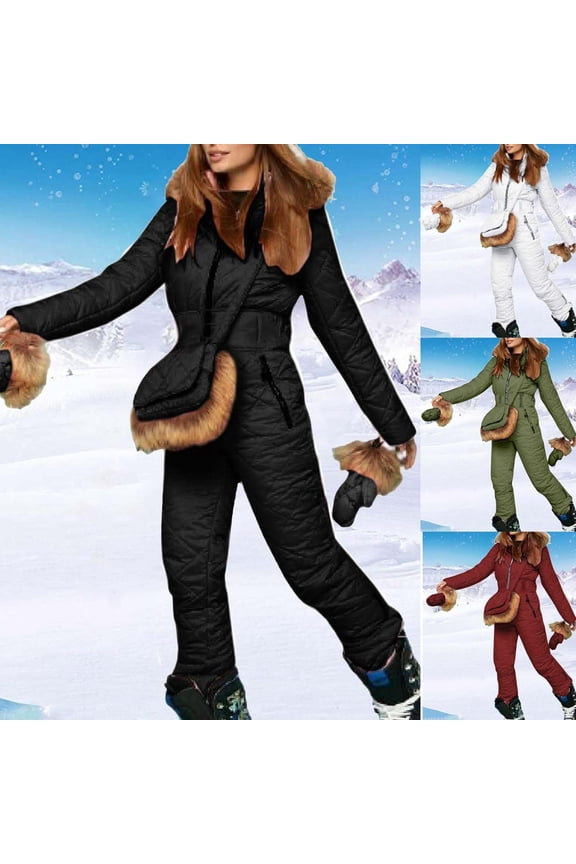 Womens Winter Onesies Outdoor Hooded Ski Suit Jumpsuit Long Sleeve Waterproof Sports Snowsuit Red S