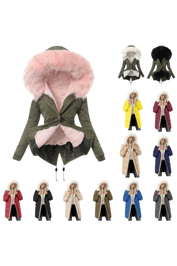 Womens Winter Puffer Jackets with Hood Plus Size Thicken Coats Fleece Padded Parka Outerwear with Pockets, Army Green, XL