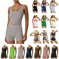 thumbnail image 1 of QATAINLAV Womens Workout Set Casual Square Neck Crop Tank Tops Matching High Waist Leggings Shorts Sets Yoga 2 Piece Outfits, Green, XL, 1 of 8