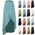 thumbnail image 1 of QATAINLAV Womens Wrap Skirt Flowy Slit Ruffle Hem Maxi Skirts Casual Solid Color Irregular Swing Long Skirt, Gray, L,, 1 of 5