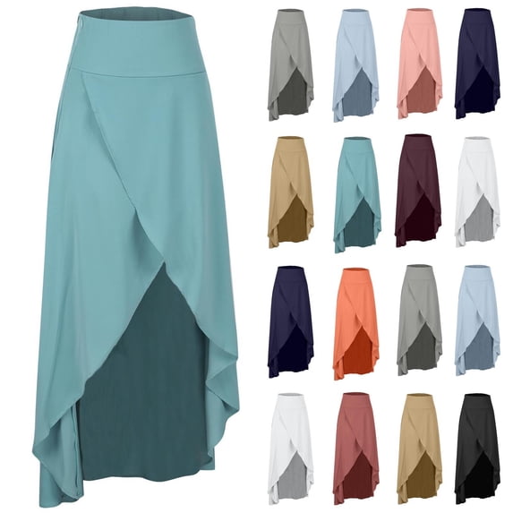 QATAINLAV Women's Elegant Slit Wrap Asymmetrical High Waist Long Skirt A-Line Casual Loose Draped Flowy Skirt Summer Maxi Skirts Orange S