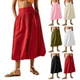 thumbnail image 1 of QATAINLAV Womens Y2k Bubble Maxi Skirts Elastic Waist A Line Long Skirt Solid Casual Ruffle Pleated Midi Dress, Red, XL, Gifts for Mom, 1 of 10
