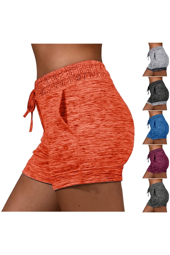 Womens Yoga Athletic Shorts Drawstring Comfy Elastic Waist Sweat Shorts Solid Stretch Volleyball Running Dolphin Shorts Pockets