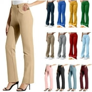 QATAINLAV Pink Dress Pants for Women Business Casual Work Trousers Button Stretchy Pull On Yoga Pant with Pockets S