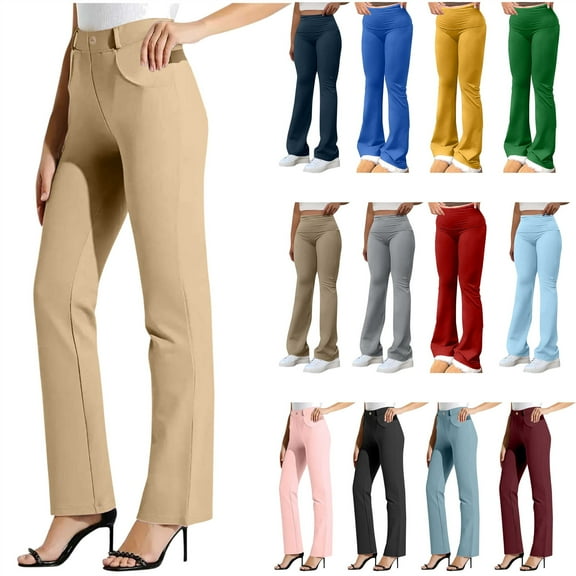 QATAINLAV Pink Dress Pants for Women Business Casual Work Trousers Button Stretchy Pull On Yoga Pant with Pockets S