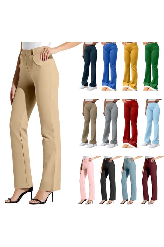 Pink Dress Pants for Women Business Casual Work Trousers Button Stretchy Pull On Yoga Pant with Pockets S