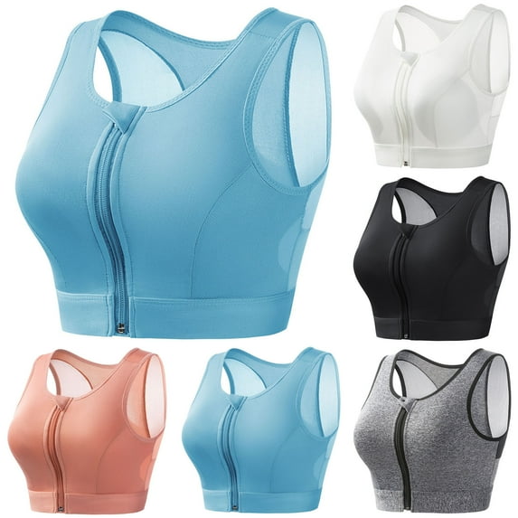 QATAINLAV Womens Zip Front Sports Bra Wireless Post-Surgery Bra Active Yoga High Impact Workout Fitness Running Bras Black M Today Sales