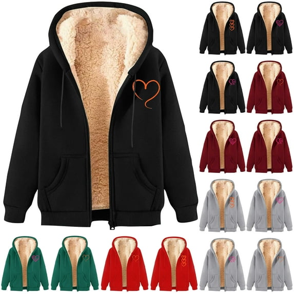 QATAINLAV Womens Zip Up Hoodies Sherpa Lined Fleece Thermal Jacket Casual Full Zip Winter Warm Thick Coats with Pockets Dark Gray M Mothers Day Gifts