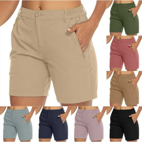 QATAINLAV Womens Zipper Pockets Cargo Shorts Knee Length High Waisted Twill Bermuda Shorts for Outdoor Hiking Beach Vacation Clothes Black L Mothers Day Gifts