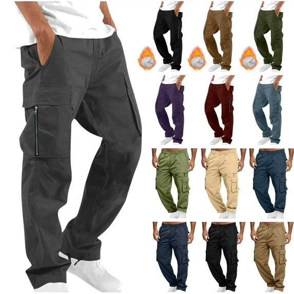 QATAINLAV Work Pants for Men Casual Button Zip Straight Leg Cargo Pants Outdoor Loose Tactical Hiking Trousers with Multi Pockets Pantalones Cargo Para Hombres Khaki M