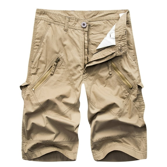 QATAINLAV Work Short for Men Casual Button Zip Waist Cargo Shorts 2024 Solid Color Shorts with Multi Pockets Outdoor Straight Leg Hiking Shorts Hoy Oferta Flash Khaki 6XL