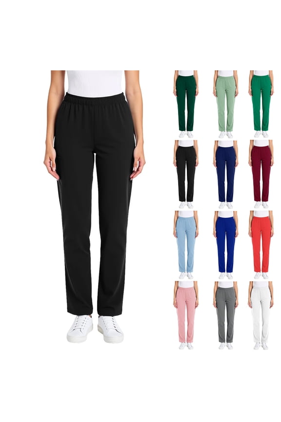 Work Uniforms for Women Casual Elastic Waist Jogger Scrubs Pants Solid Straight Leg Pull-on Cargo Trousers, Pink, M