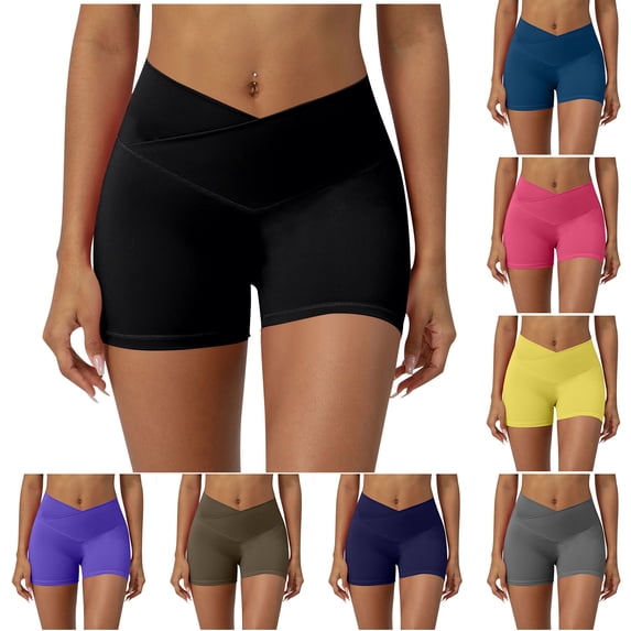 QATAINLAV Workout Biker Shorts for Women No Front Seam V Cross High Waist Yoga Gym Legging Shorts Tummy Control Running Athletic Shorts Purple S