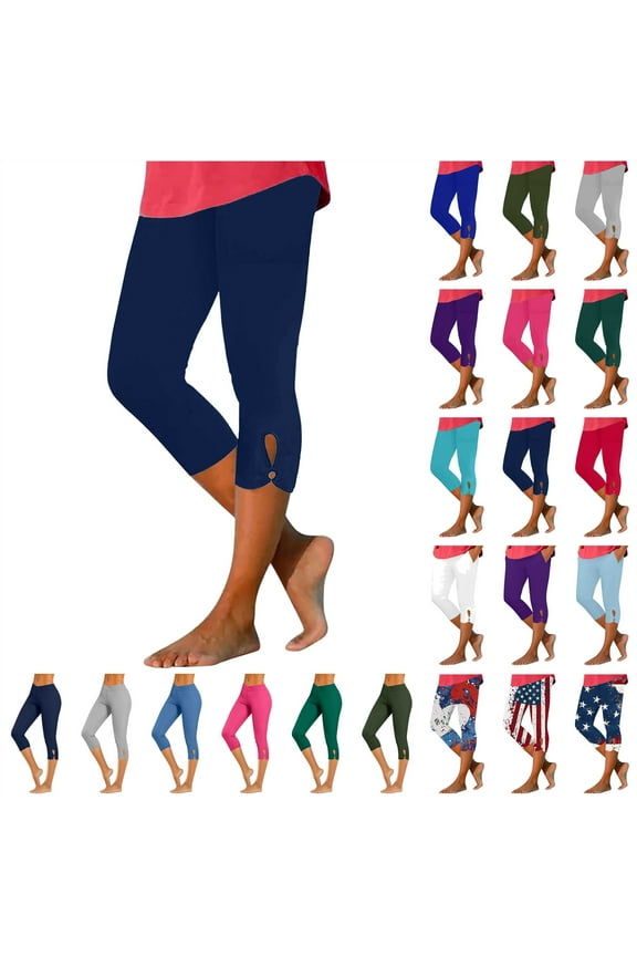 Workout Capri Leggings for Women 2024 High Waisted Cutout Yoga Capris Solid Color Soft Lounge Cropped Pants Slim Fitting Gym Bottom Pants Ofertas Flash Del Dia Watermelon Red XXL