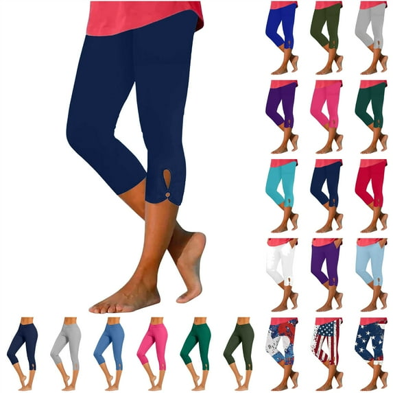 QATAINLAV Workout Capri Leggings for Women 2024 High Waisted Cutout Yoga Capris Solid Color Soft Lounge Cropped Pants Slim Fitting Gym Bottom Pants Today's Sales Green XXL