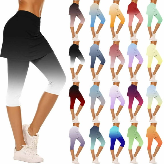 QATAINLAV Workout Leggings with Skirt for Women Fashion Gradient Color Gym Yoga Sports Skorts Summer Golf Athletic Legging Capris Navy L Ofertas de Hoy en Liquidación
