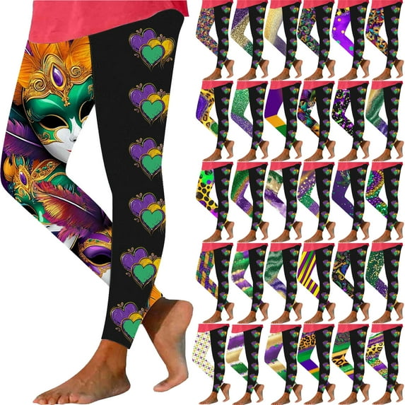 QATAINLAV Workout Leggings for Women Carnival Outfits Mardi Gras Funny Mask Graphic Print Stretchy Tights Gym Casual High Waist Yoga Pants Multicolor XXL
