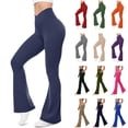 thumbnail image 1 of QATAINLAV Workout Leggings for Women High Waisted Tummy Control Flared Yoga Pants Solid Color Bell Bottoms Trousers, Dark Blue, M, 1 of 7