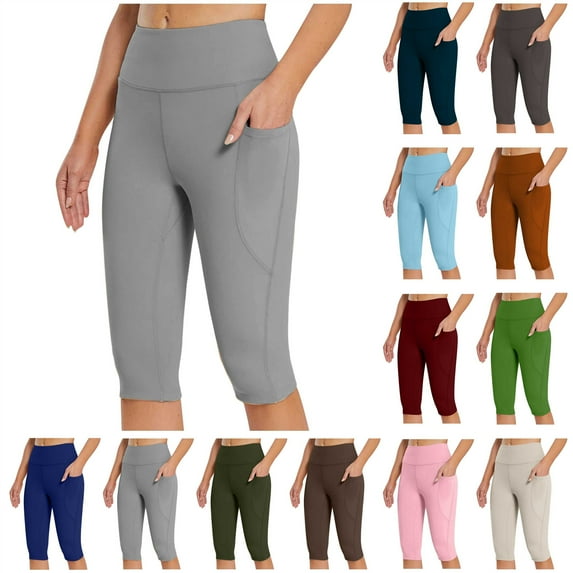 QATAINLAV Workout Shorts for Women Summer High Waist Biker Shorts Tummy Control Compression Gym Yoga Tights Solid Color Capri Legging with Pockts Best Sales Today Blue S