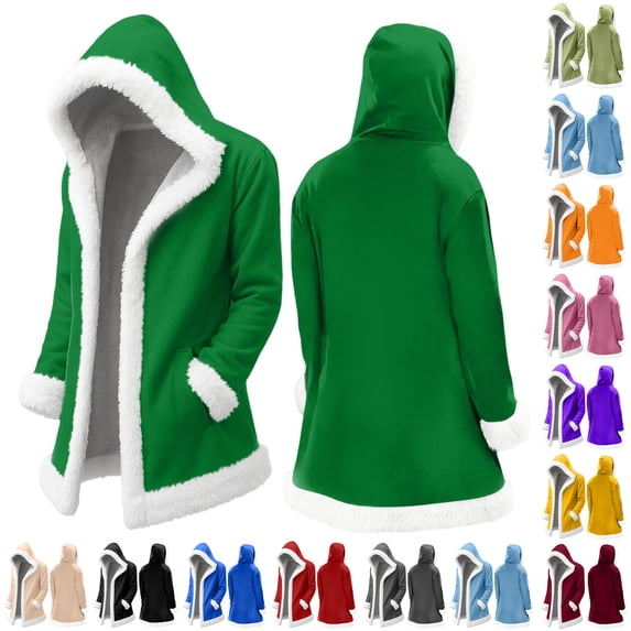 QATAINLAV Yellow Christmas Jacket for Men Warm Lined Winter Fleece Hooded Cardigan Funny Santa Claus Coat