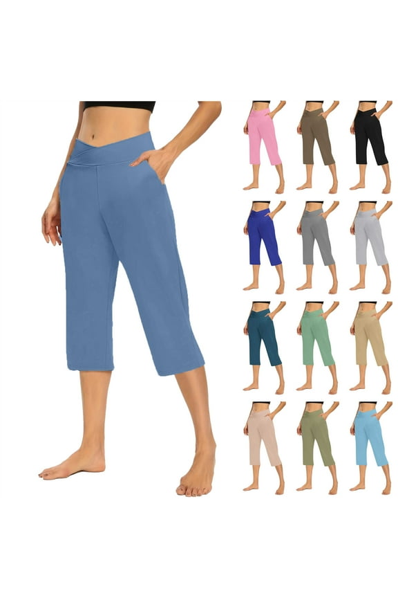 Yoga Capris with Pockets for Women Crossover Athletic Workout Capri Sweatpants Solid Casual Straight Leg Cropped Leggings Orange L Ofertas de Hoy en Liquidación