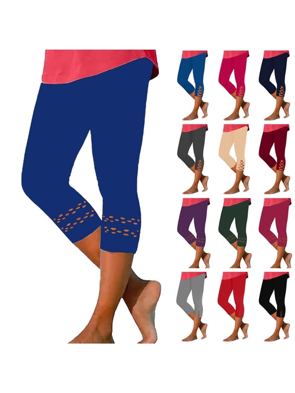 Yoga Leggings for Women Solid Casual High Waist Capri Pants Comfy Stretchy Workout Compression Capris Lace Trim Cropped Leggings Brown XL Prime Sales