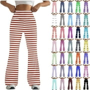 QATAINLAV Yoga Pants Women Fashion Plaid Flare Leggings Casual Milk Silk Soft Legging Pants High Waisted Bell Bottom Sweatpants Green XXL