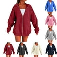 thumbnail image 1 of QATAINLAV Zip Up Hoodie for Women Fall Lightweight Long Sleeve Casual Oversized Sweatshirt Cute Hooded Jackets with Pockets Fashion Clothing, Navy, XXL, 1 of 4