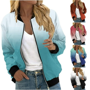 QATAINLAV Zip Up Jackets for Women Lightweight Windproof Bomber Jacket Gradient Print Baseball Jacket Motor Biker Jackets Stand Collar Outwear Tops with Pockets Todays Daily Deals Orange XL