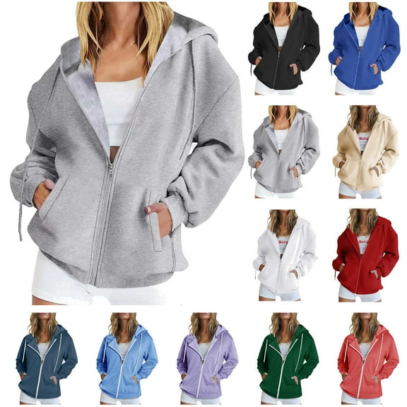 QATAINLAV Zip Up Hoodies for Women Cute Drawstring Hooded Sweatshirt Jackets Fall Winter Long Sleeve Hooded Outwear with Pockets, Red, XXL