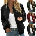 thumbnail image 1 of QATAINLAV Zip Up Jacket for Women Lightweight Windproof Bomber Jackets Solid Basic Baseball Jacket Boyfriend Outerwear with Ribbed Cuffs and Pockets Daily Deals Wine XXL, 1 of 7