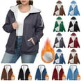 thumbnail image 1 of QATAINLAV Zip up Hoodie Women Oversized Sherpa Lined Jackets Lightweight Athletic Warm Sweatshirts Outwear, Blue, XL, 1 of 4