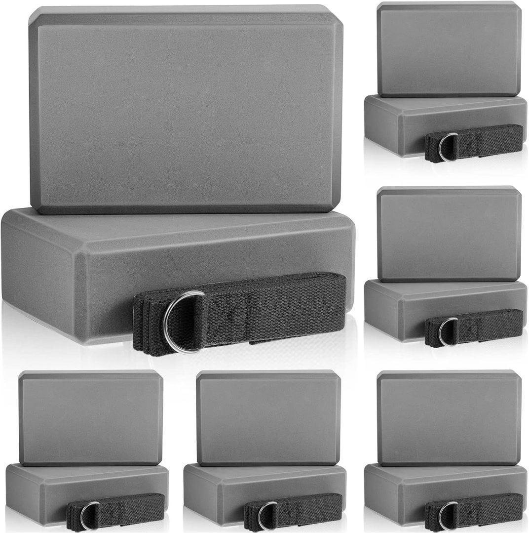 18-Piece Yoga Block And Strap Set - 9x6x3 Inch EVA Foam Blocks With 8ft D-Ring Straps