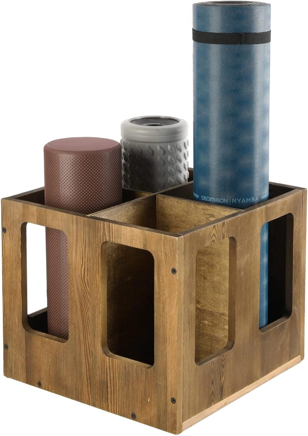 Storage Rack With Foam QATZ 4-Slot Vintage Brown Wood Foam Roller Storage Organizer, Wall ...