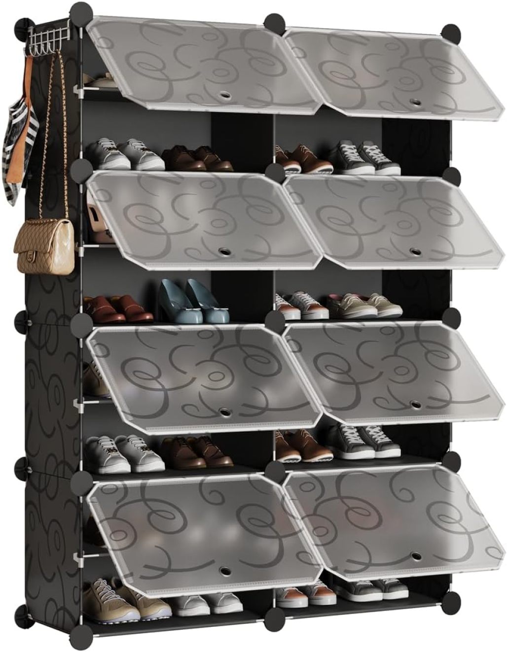 QATZ 8 Cubes Shoe Rack with Door, 32 Pair Plastic Shoe Rack with Door ...