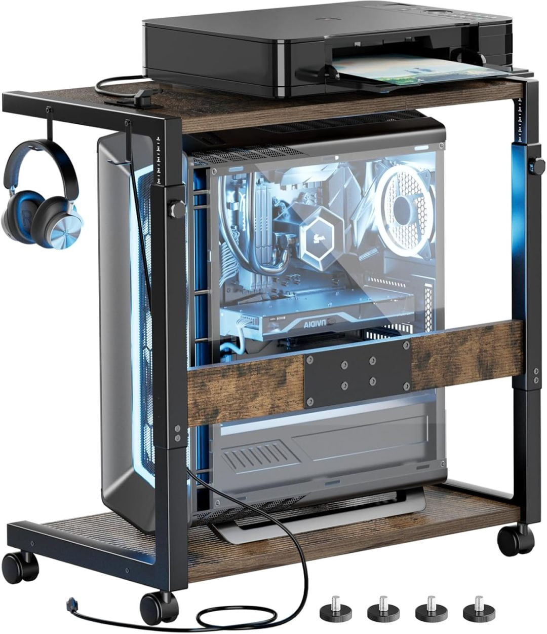 Computer Wheel Stand QATZ Computer Tower Stand - Adjustable PC Tower Stand with Charging ...