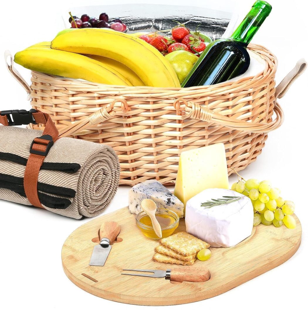 QATZ Dual Wicker Picnic Basket Set with Blanket for 2 - Unique Gifts ...
