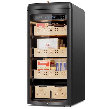 QAUSOU 115L Electric Cigar Humidor,900 Counts Large Capacity,Intelligent Temperature & Humidity Control & Spanish Cedar Wood